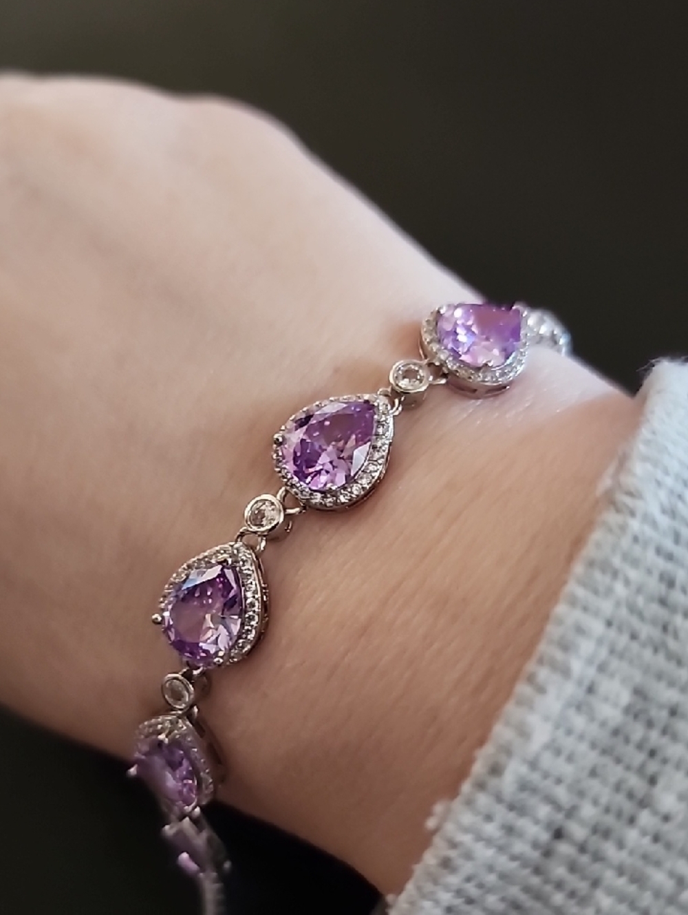 Sterling Silver Purple Teardrop Gemstone Bracelet